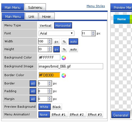 css menu builders