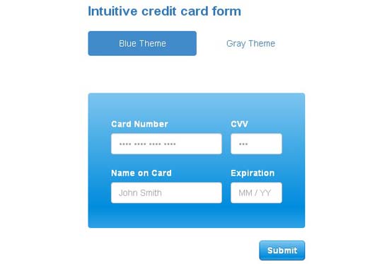 3.jquery credit card form and validator