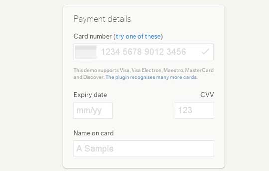 4.jquery credit card form and validator