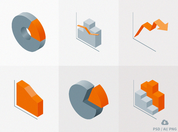 Isometric Material Icons vol 3 - Charts by Oxygenna