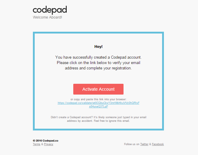 Codepad Activate Account